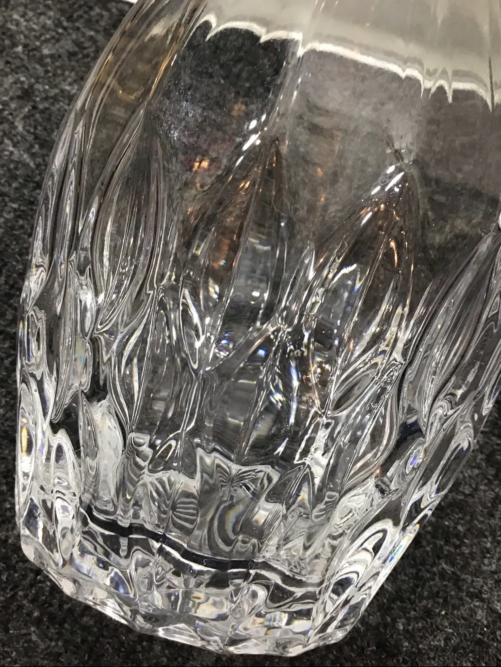 Vintage MCM Clear Glass Crystal teardrop Decanter with faceted flame Stopper